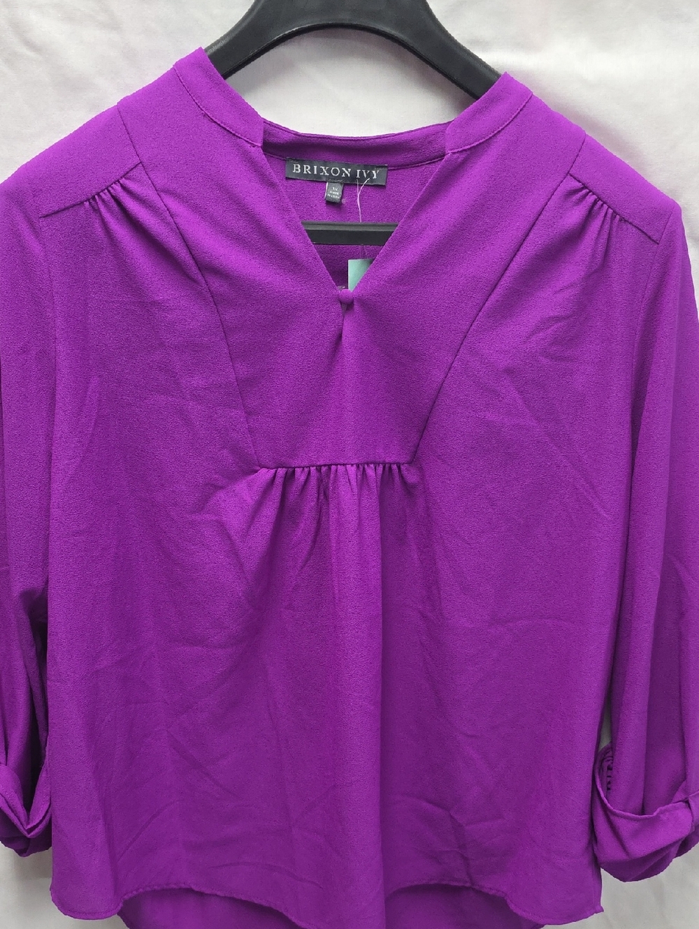 Brixon Ivy Vibrant Purple V-Neck Gathered Blouse
